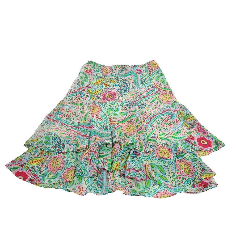 Y2K‎ Colorful Paisley Tiered Skirt American Living S Flouncy Floral Fairy Core - Picture 3 of 15